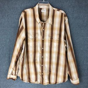 Buckle BKE 67 Pearl Snap Shirt 2XL XXL Long Sleeve Rockabilly Plaid Brown Men's